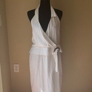 OSOS Maxi White Linen Blend Sleeveless Halter Top Dress Womens Size 14